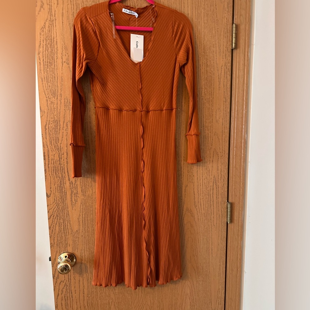 Culture Club Orange Ribbed Midi Dress- Med- NWT